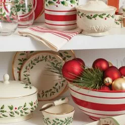 Lenox Bowl Holiday Stripe Handpaint Mixing -Lenox The Christmas Shop Sales 890773 w11