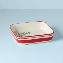 Lenox Stripe Dish Handpaint Square Holiday