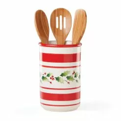 Lenox Set Utensil Crock Stripe Handpaint Holiday -Lenox The Christmas Shop Sales 890775 wHR