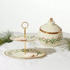 Lenox Cookie Jar Holiday -Lenox The Christmas Shop Sales 892541 893490 LHOL 22 FEA