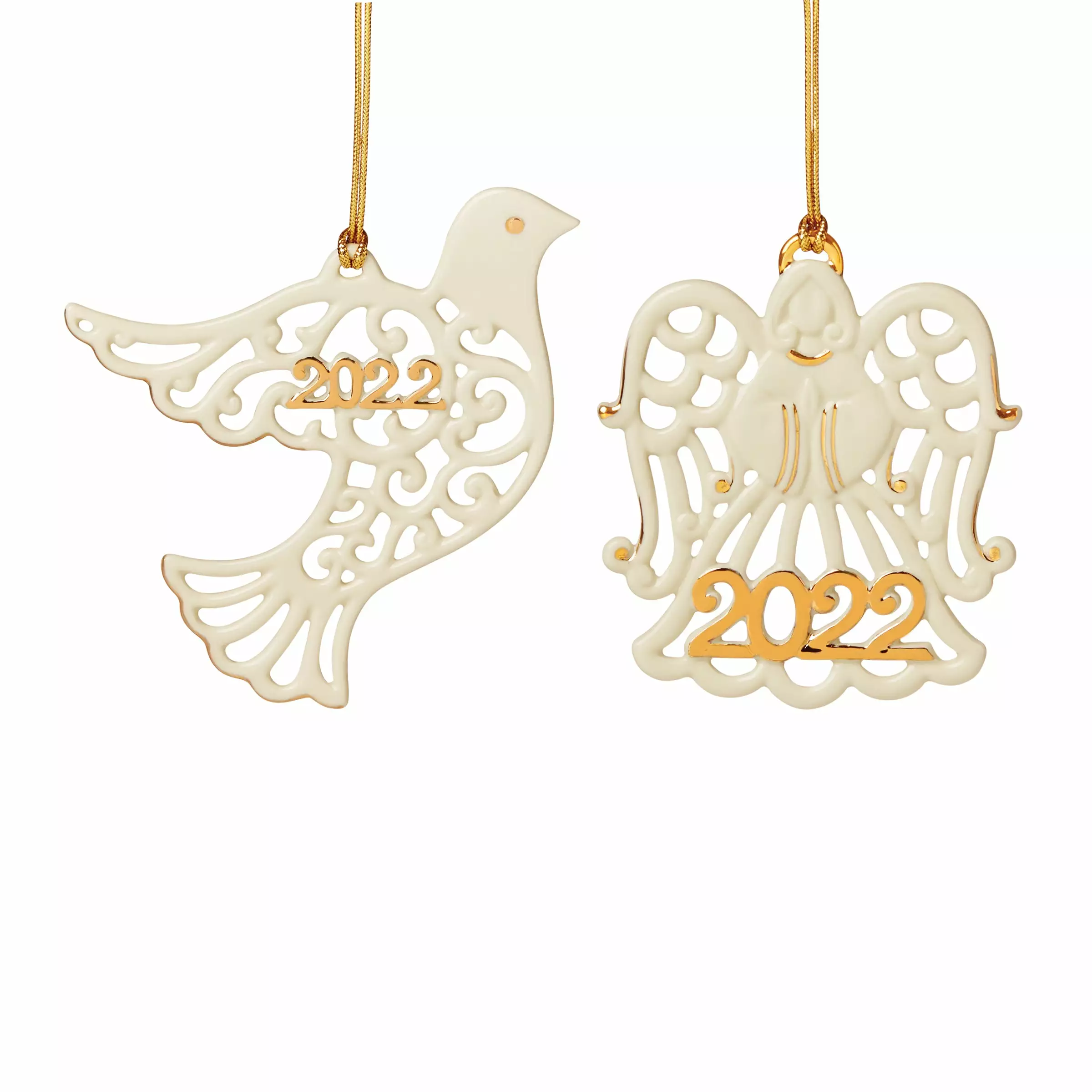 Lenox Ornaments, S/2 Pierced Angel Dove 2022 3 Lenox Ornaments, S/2 Pierced Angel Dove 2022