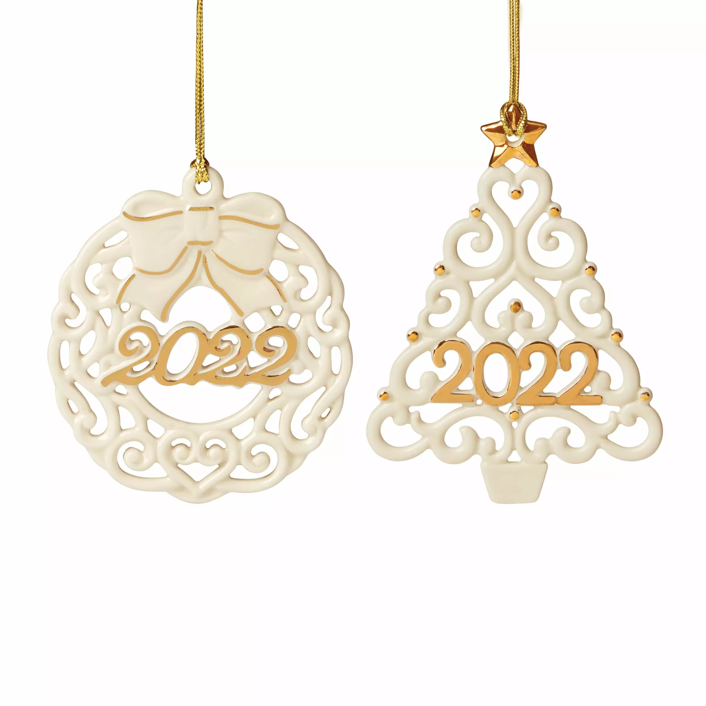 Lenox Ornaments, Wreath S/2 Pierced Tree 2022 3 Lenox Ornaments, Wreath S/2 Pierced Tree 2022